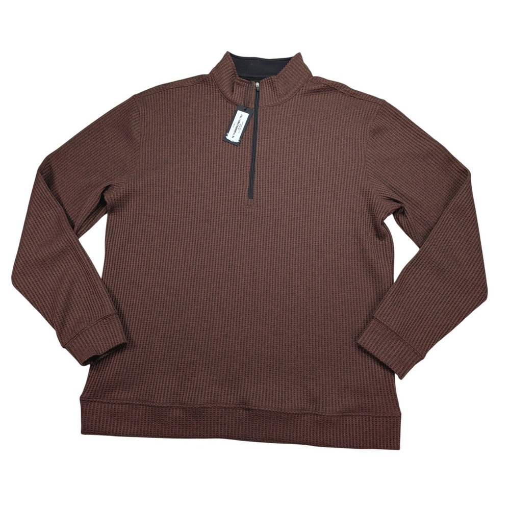 Straight Down Morro Quarter Zip Mens XL Brown Waffle Knit Golf Crest NWT